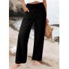 image:imageAcelitt Womens Linen Pants Drawstring Elastic Waist Casual Wide Leg Pants Beach Trousers with PocketsBlack