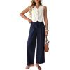 image:imageAcelitt Womens Linen Pants Drawstring Elastic Waist Casual Wide Leg Pants Beach Trousers with PocketsDirty Blue