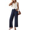image:imageAcelitt Womens Linen Pants Drawstring Elastic Waist Casual Wide Leg Pants Beach Trousers with PocketsDirty Blue