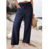 image:imageAcelitt Womens Linen Pants Drawstring Elastic Waist Casual Wide Leg Pants Beach Trousers with PocketsDirty Blue