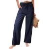 image:imageAcelitt Womens Linen Pants Drawstring Elastic Waist Casual Wide Leg Pants Beach Trousers with PocketsDirty Blue