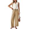 image:imageAcelitt Womens Linen Pants Drawstring Elastic Waist Casual Wide Leg Pants Beach Trousers with PocketsPale Khaki