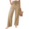 image:imageAcelitt Womens Linen Pants Drawstring Elastic Waist Casual Wide Leg Pants Beach Trousers with PocketsPale Khaki
