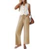 image:imageAcelitt Womens Linen Pants Drawstring Elastic Waist Casual Wide Leg Pants Beach Trousers with PocketsPale Khaki