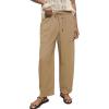 image:imageAcelitt Womens Linen Pants Drawstring Elastic Waist Casual Wide Leg Pants Beach Trousers with PocketsPale Khaki