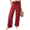 image:imageAcelitt Womens Linen Pants Drawstring Elastic Waist Casual Wide Leg Pants Beach Trousers with PocketsRed Dahlia