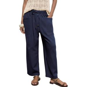 image:imageAcelitt Womens Linen Pants Drawstring Elastic Waist Casual Wide Leg Pants Beach Trousers with PocketsDirty Blue
