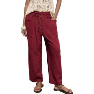 image:imageAcelitt Womens Linen Pants Drawstring Elastic Waist Casual Wide Leg Pants Beach Trousers with PocketsRed Dahlia