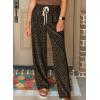 image:imageAcelitt Womens Leopard Pants Elastic Waist Casual Loose Wide Leg Lounge Pants with PocketsChicory Coffee