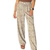 image:imageAcelitt Womens Leopard Pants Elastic Waist Casual Loose Wide Leg Lounge Pants with PocketsChestnut