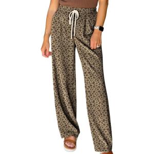 image:imageAcelitt Womens Leopard Pants Elastic Waist Casual Loose Wide Leg Lounge Pants with PocketsElmwood