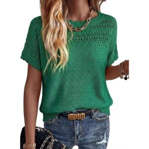 image:imageAcelitt Womens Short Sleeve Knit Sweater Tops SXXLGreen