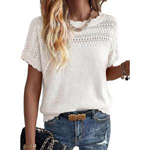 image:imageAcelitt Womens Short Sleeve Knit Sweater Tops SXXLWhite