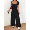 image:imageAcelitt One Piece Jumpsuits for Women Dressy Casual Short Sleeve Squared Neck Wide Leg Pants Rompers Jumpers with PocketsBlack