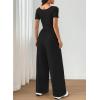 image:imageAcelitt One Piece Jumpsuits for Women Dressy Casual Short Sleeve Squared Neck Wide Leg Pants Rompers Jumpers with PocketsBlack