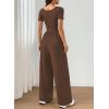 image:imageAcelitt One Piece Jumpsuits for Women Dressy Casual Short Sleeve Squared Neck Wide Leg Pants Rompers Jumpers with PocketsChicory Coffee