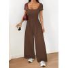 image:imageAcelitt One Piece Jumpsuits for Women Dressy Casual Short Sleeve Squared Neck Wide Leg Pants Rompers Jumpers with PocketsChicory Coffee