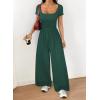 image:imageAcelitt One Piece Jumpsuits for Women Dressy Casual Short Sleeve Squared Neck Wide Leg Pants Rompers Jumpers with PocketsDark Green
