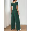 image:imageAcelitt One Piece Jumpsuits for Women Dressy Casual Short Sleeve Squared Neck Wide Leg Pants Rompers Jumpers with PocketsDark Green