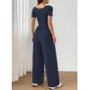 image:imageAcelitt One Piece Jumpsuits for Women Dressy Casual Short Sleeve Squared Neck Wide Leg Pants Rompers Jumpers with PocketsNavy Blue