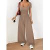image:imageAcelitt One Piece Jumpsuits for Women Dressy Casual Short Sleeve Squared Neck Wide Leg Pants Rompers Jumpers with PocketsParchment