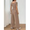 image:imageAcelitt One Piece Jumpsuits for Women Dressy Casual Short Sleeve Squared Neck Wide Leg Pants Rompers Jumpers with PocketsParchment