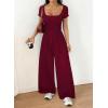 image:imageAcelitt One Piece Jumpsuits for Women Dressy Casual Short Sleeve Squared Neck Wide Leg Pants Rompers Jumpers with PocketsRed