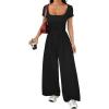 image:imageAcelitt One Piece Jumpsuits for Women Dressy Casual Short Sleeve Squared Neck Wide Leg Pants Rompers Jumpers with PocketsBlack