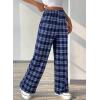 image:imageAcelitt Womens Casual Checkered Pants Elastic Waist Comfy Loose Wide Leg Pants with PocketsZblue