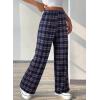 image:imageAcelitt Womens Casual Checkered Pants Elastic Waist Comfy Loose Wide Leg Pants with PocketsZchestnut