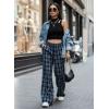 image:imageAcelitt Womens Casual Checkered Pants Elastic Waist Comfy Loose Wide Leg Pants with PocketsZchestnut