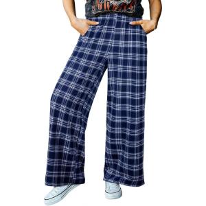 image:imageAcelitt Womens Casual Checkered Pants Elastic Waist Comfy Loose Wide Leg Pants with PocketsZblue