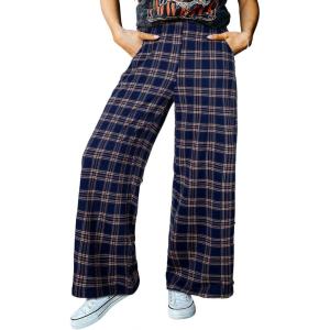 image:imageAcelitt Womens Casual Checkered Pants Elastic Waist Comfy Loose Wide Leg Pants with PocketsZchestnut