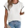 image:imageAcelitt Womens Contrast Ruffle Trim Knit Top Crew Neck Cap Sleeve Lightweight Sweater Vest Casual Loose Fit Pullover Blouse02 White