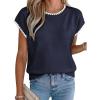 image:imageAcelitt Womens Contrast Ruffle Trim Knit Top Crew Neck Cap Sleeve Lightweight Sweater Vest Casual Loose Fit Pullover BlouseNavy Blue