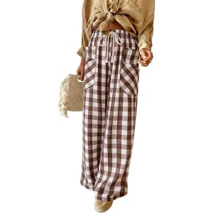 image:imageAcelitt Women Checkered Pants with Pockets SXXLT Checker Brown