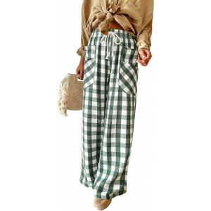 image:imageAcelitt Women Checkered Pants with Pockets SXXLT Checker Green