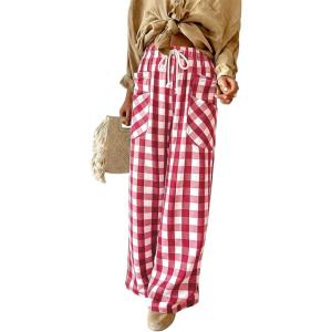 image:imageAcelitt Women Checkered Pants with Pockets SXXLT Checker Red