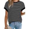 image:imageAcelitt Womens Short Sleeve Knit Tops 2025 Trendy Crewneck Striped T Shirts Casual Summer Blouses OutfitsZblack and White Striped