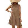 image:imageAcelitt Womens Summer Dresses 2026 Beach Casual Deep V Neck Loose Sundress Short Sleeve Mini Dress with PocketsSize DownZchestnut