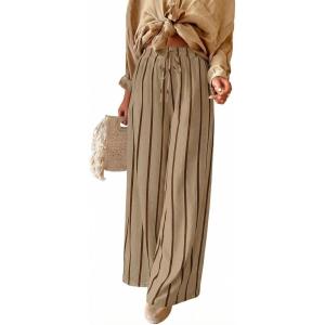image:imageAcelitt Women Casual Drawstring Elastic Waist Striped Wide Leg Pants with Pockets SXXLStripes Beige