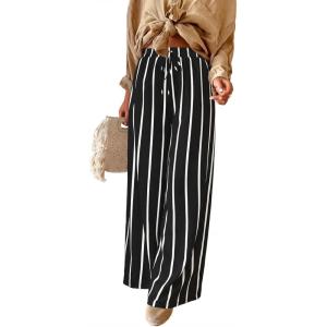 image:imageAcelitt Women Casual Drawstring Elastic Waist Striped Wide Leg Pants with Pockets SXXLStripes Black
