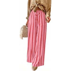 image:imageAcelitt Women Casual Drawstring Elastic Waist Striped Wide Leg Pants with Pockets SXXLStripes Rose