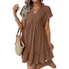 image:imageAcelitt Womens Summer Dresses 2026 Beach Casual Deep V Neck Loose Sundress Short Sleeve Mini Dress with PocketsSize DownChestnut