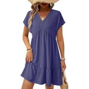 image:imageAcelitt Womens Summer Dresses 2026 Beach Casual Deep V Neck Loose Sundress Short Sleeve Mini Dress with PocketsSize DownSail Blue