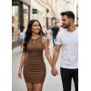 image:imageAcelitt Womens Ladies Summer Dresses Striped Print Halter Neck Bodycon Short Mini Tank DressToo Tight Please Size UpZblack