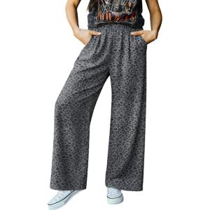 image:imageAcelitt Womens Casual Checkered Pants Elastic Waist Comfy Loose Wide Leg Pants with PocketsZblack
