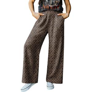 image:imageAcelitt Womens Casual Checkered Pants Elastic Waist Comfy Loose Wide Leg Pants with PocketsZchicory Coffee