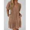 image:imageAcelitt Womens Summer Dresses 2026 Beach Casual Deep V Neck Loose Sundress Short Sleeve Mini DressBrown