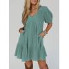 image:imageAcelitt Womens Summer Dresses 2026 Beach Casual Deep V Neck Loose Sundress Short Sleeve Mini DressGrass Green